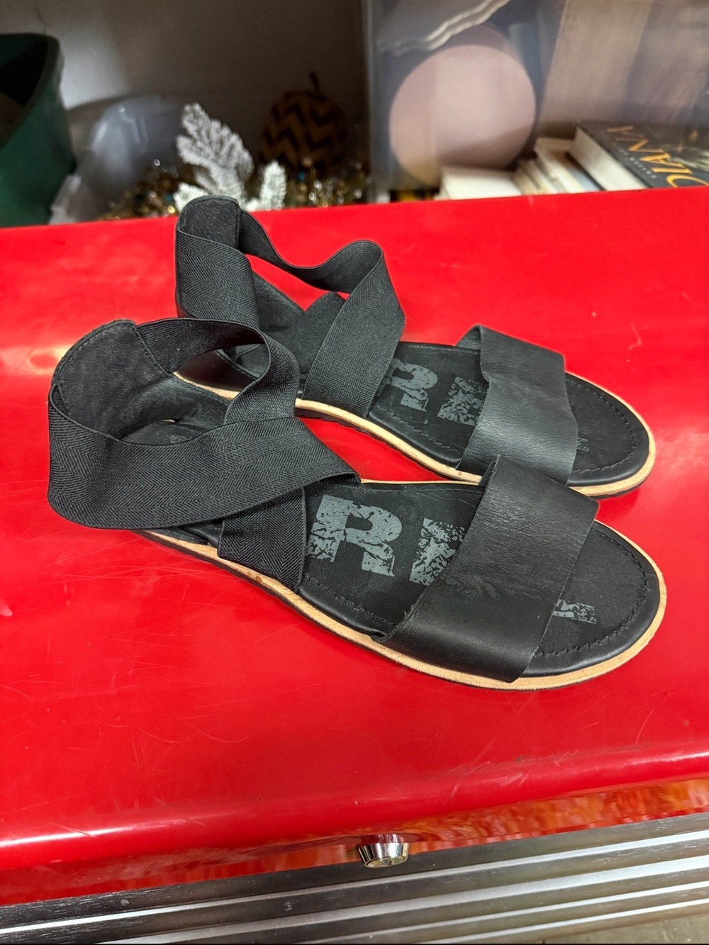 Sorel Black Slide Sandals with Elastic Back Strap size 7.5